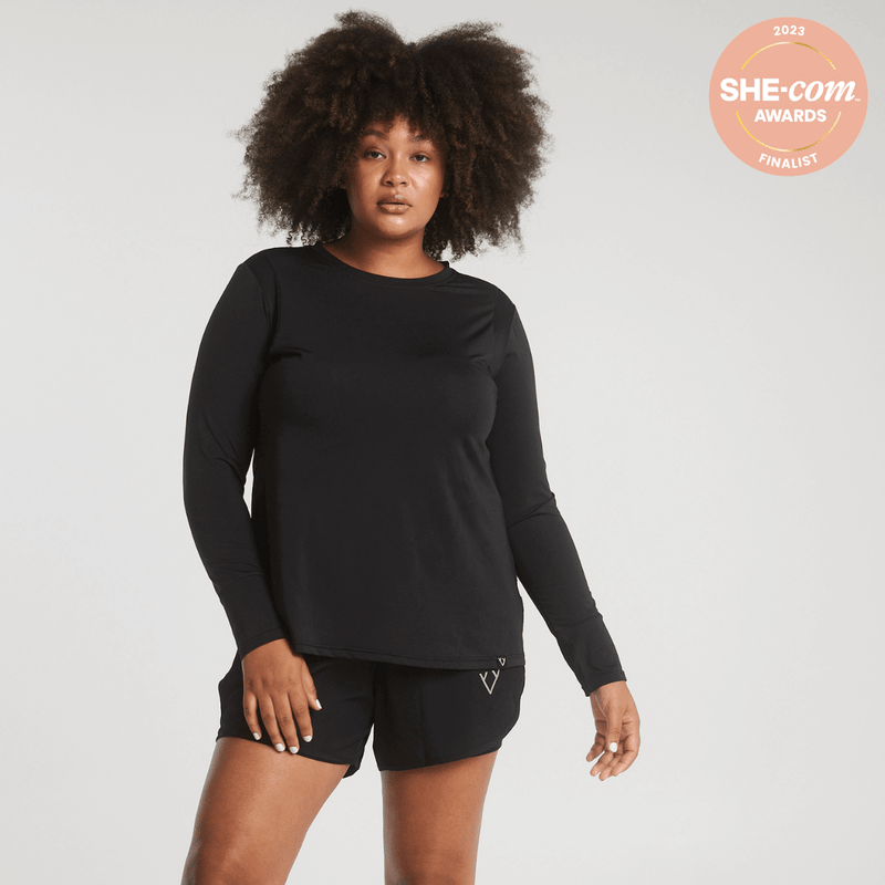 Woman wearing Victoria Stag's Core Long Sleeve Tee V2
